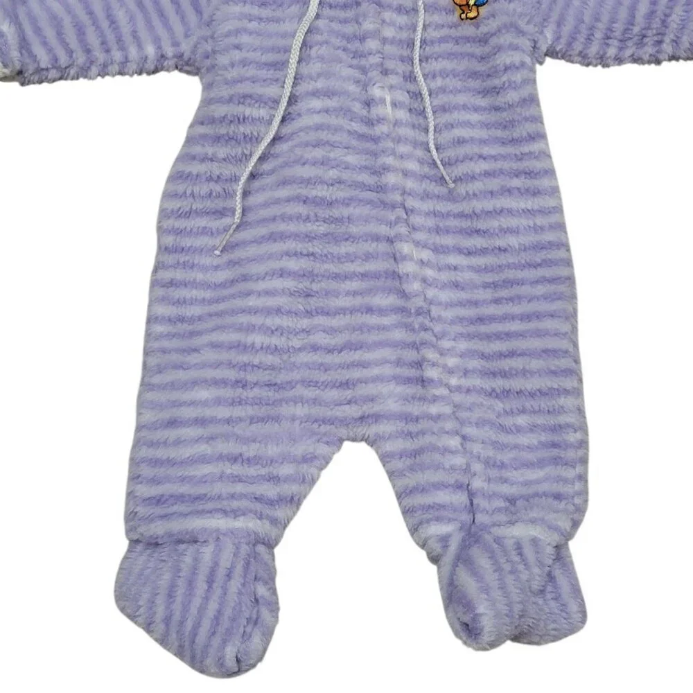 VTG 1983 Winnie The Pooh Purple Striped Infant Newborn Fleece Coverall USA Sears